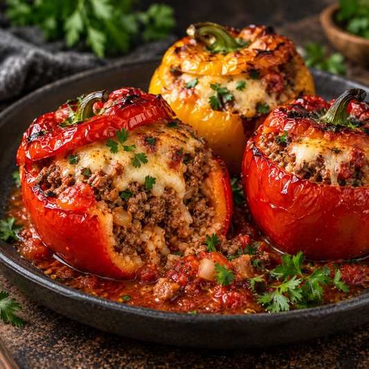 Gefüllte Paprika mit Hackfleisch und Tomatensauce