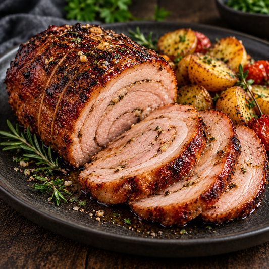 Baby-Spießbraten aus dem Backofen – saftig aufgeschnitten