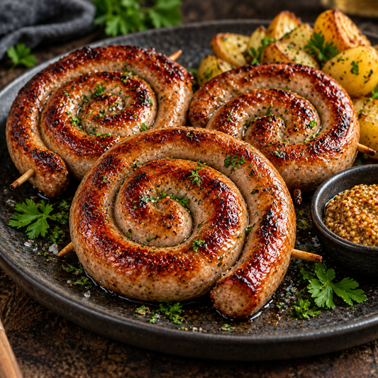 Bratwurstschnecke aus dem Airfryer, goldbraun und knusprig gegart