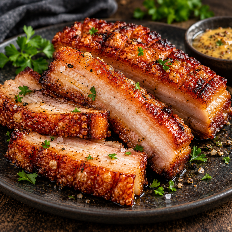 Schweinebauch ohne Knochen – Bauchfleisch am Stück: Klassisch aus dem Ofen – Backofen – Rezeptbild
