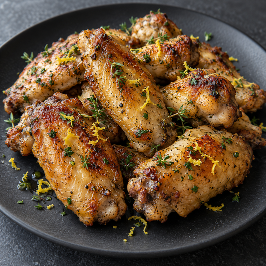 Marinierte gegrillte Chicken Wings mit Petersilie, Thymian und Zitronenabrieb