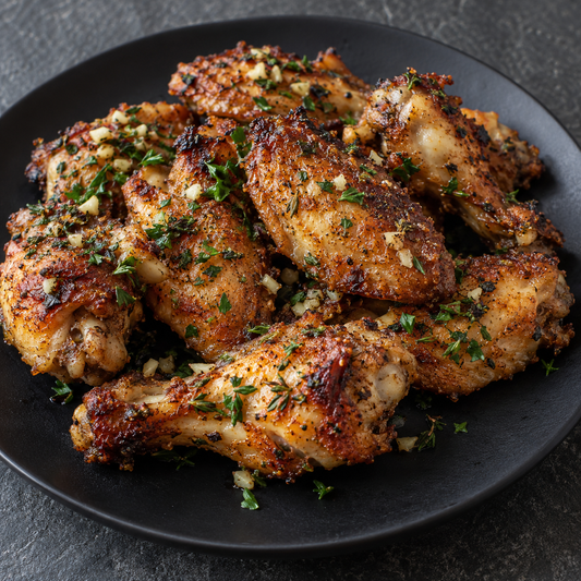 Marinierte Chicken Wings aus dem Ofen mit frischer Petersilie, Thymian und fein gehacktem Knoblauch