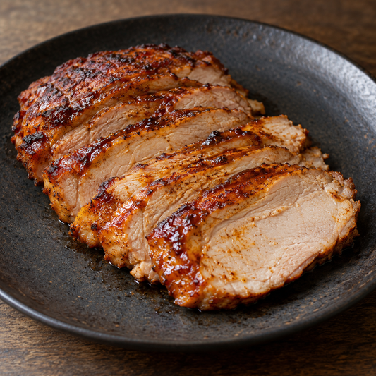 Cuscino mit rauchiger BBQ-Glasur – durchgegarter Schweinecut in dünnen Scheiben mit der passenden Würzung
