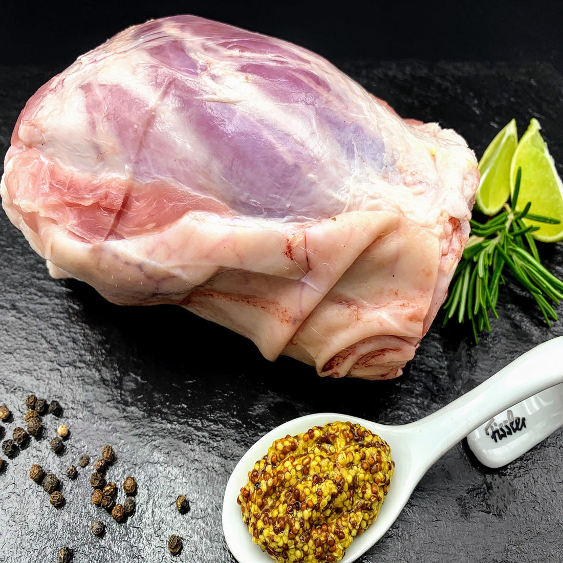 Haxe natur - 850g saftige Haxe!: Senf-Kruste mit Ofengemüse – Backofen