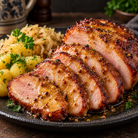Honig-Senf-Kassler aus dem Airfryer mit goldbrauner Glasur