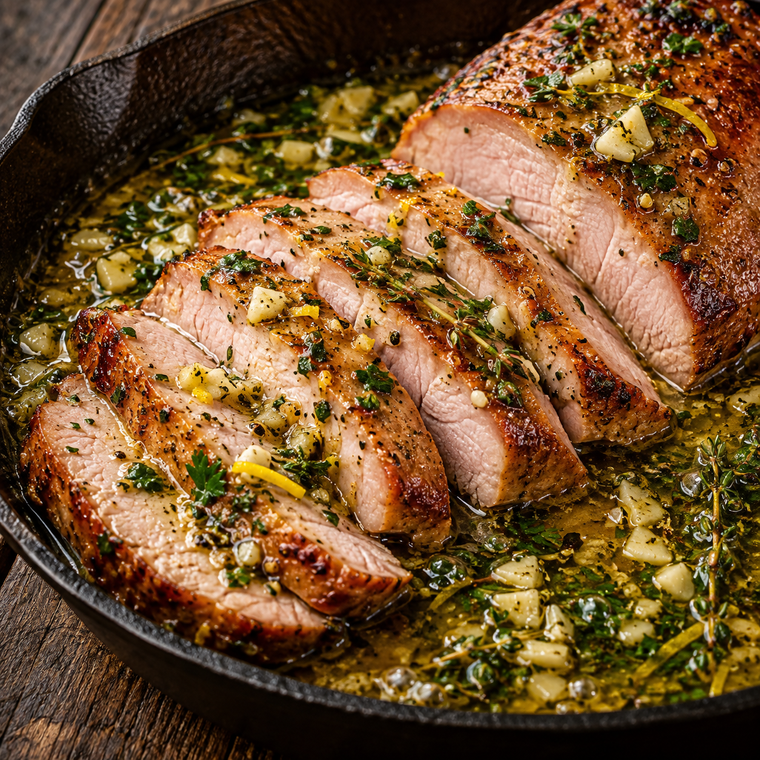 Kassler Lachsbraten mit Kräutern, Knoblauch und Zitronenabrieb aus der Pfanne – Rezeptbild