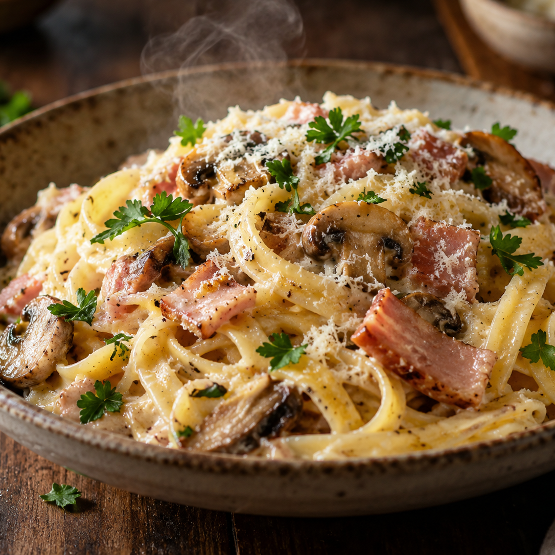 Tagliatelle mit Kochschinken und Erbsen