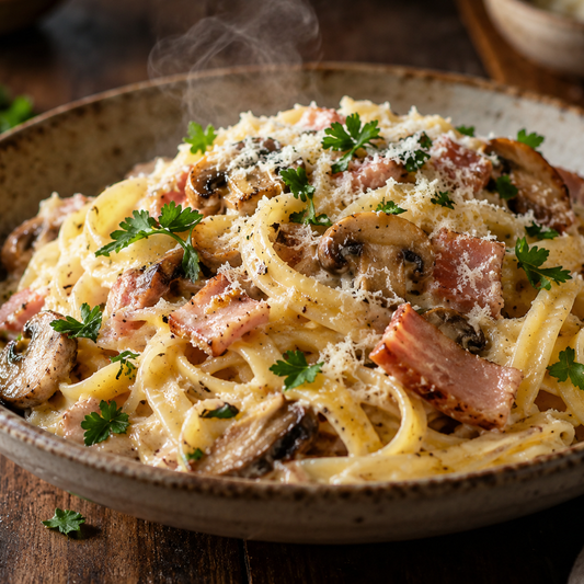 Tagliatelle mit Kochschinken und Erbsen