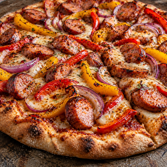 Krakauer-Pizza mit Paprika und Zwiebeln