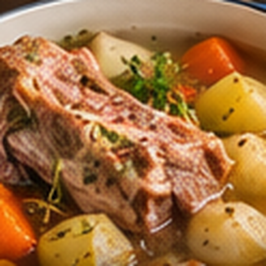 Fleischknochen v. Schwein / Pork Neck Bones: Kartoffel-Gemüse – Topf – Rezeptbild