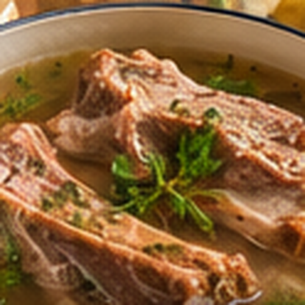 Fleischknochen v. Schwein / Pork Neck Bones: Kräuterbrühe – Kochen – Rezeptbild