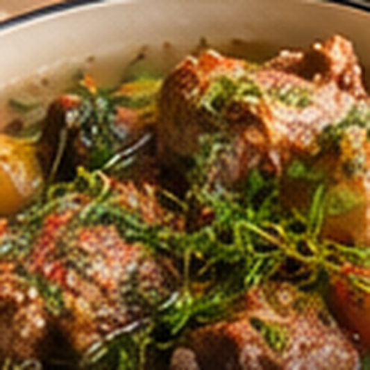 Fleischknochen v. Schwein / Pork Neck Bones: Deftige Kräuter-Variante – Topf – Rezeptbild