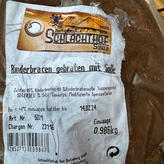 Hof-Rind Rinderbraten fertig geschmort mit Soße