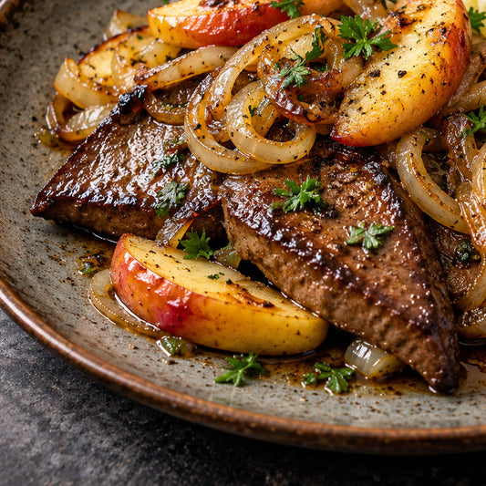 Rinderleber mit Apfel und Zwiebeln – Rezeptbild
