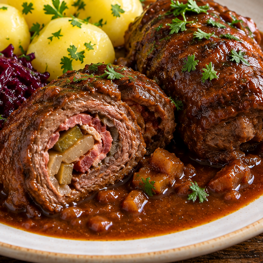 Rinderroulade mit Zwiebeln und Kräutern geschmort