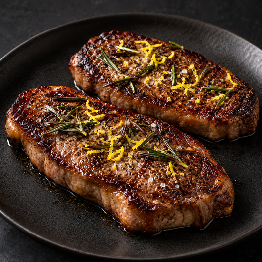 Rumpsteak mit Rosmarin und Zitronenabrieb – fertig zubereitet