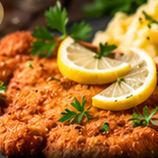 Knuspriges Schweineschnitzel klassisch paniert mit Zitrone und Kräutern