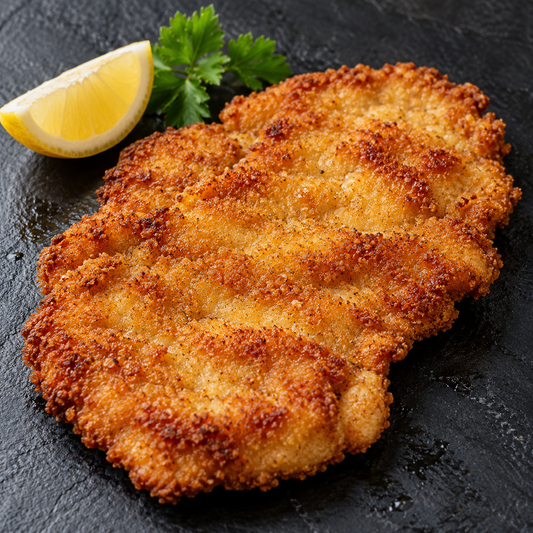 Knuspriges Schweineschnitzel aus der Oberschale mit Zitrone