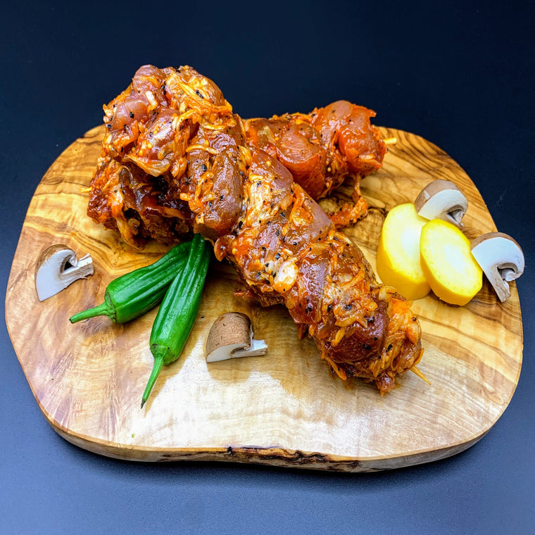 Souvlakispieße: Rauchige BBQ-Glasur mit Grillgemüse – Grill – Rezeptbild