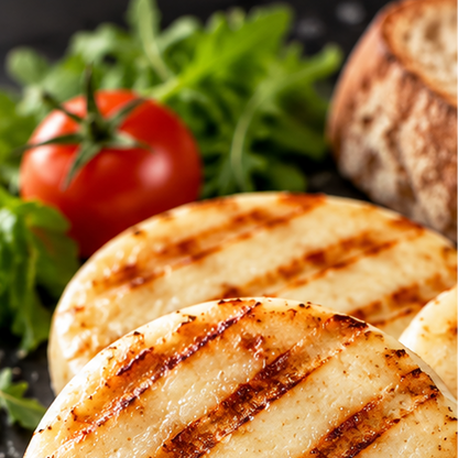 Grillkäse Natur fertig gegrillt mit goldbraunen Grillstreifen