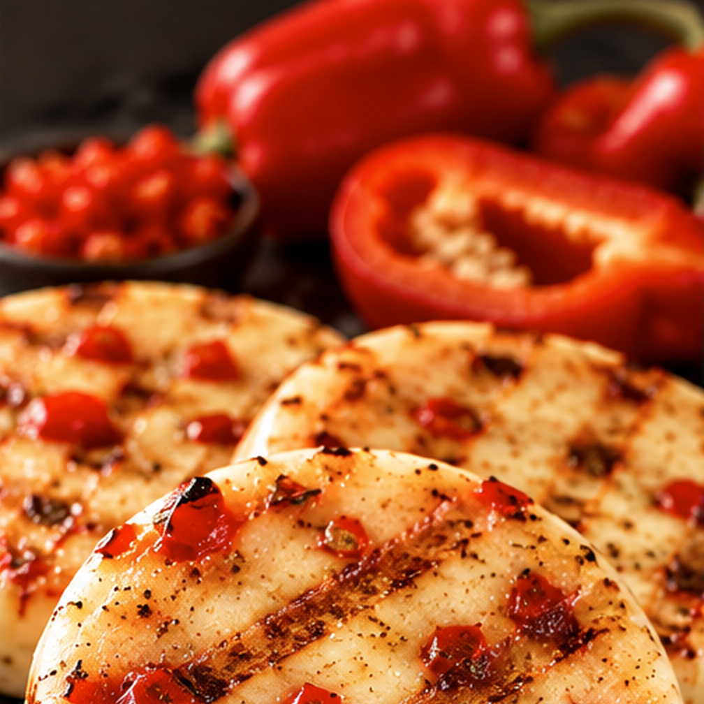 Grillkäse Peppadew fertig gegrillt mit goldbraunen Grillstreifen