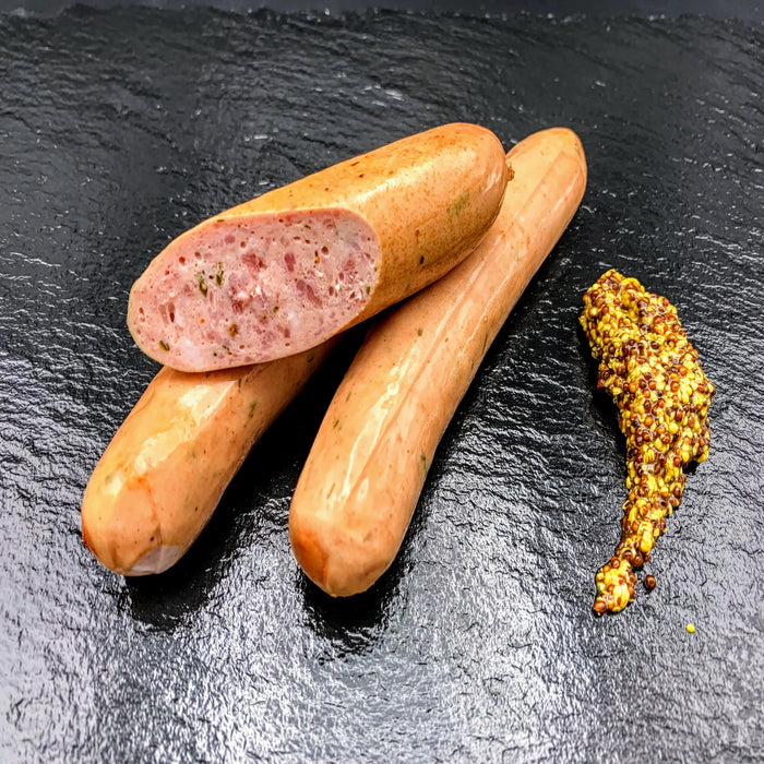 Lauchzwiebel Bockwurst / Knacker - natürlich im Naturdarm – handwerklich hergestellte Spezialität